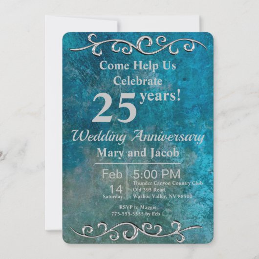 Blue Stone Silver Jubileum Invitation Kaart (Voorkant)