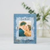 Blue Stone Wedding Photo Save Date Briefkaart (Staand voorkant)