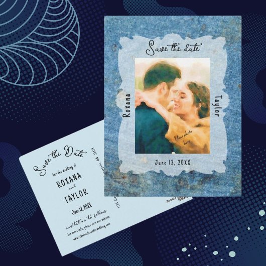 Blue Stone Wedding Photo Save Date Briefkaart