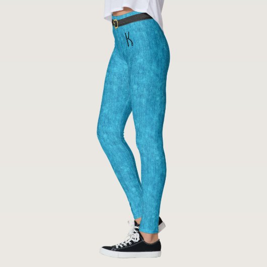 Blue Stonewashed Denim Jeans Monogram aangepast Leggings (Links)