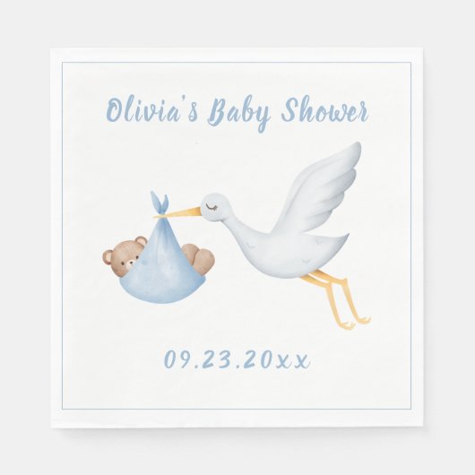 Blue Stork Baby Beer Boy Baby shower Servet (Voorkant)