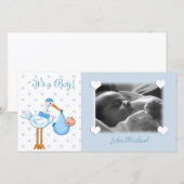 Blue Stork Baby Boy Aankondiging (Voorkant / Achterkant)