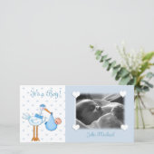 Blue Stork Baby Boy Aankondiging (Staand voorkant)