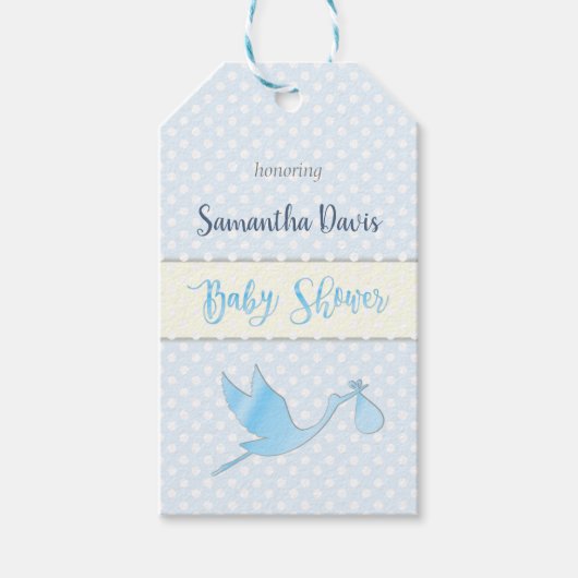 Blue Stork Baby Boy Baby shower Cadeaulabel (Voorkant)