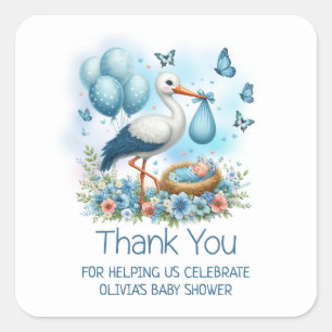 Blue Stork Baby Boy Baby shower Dank je Vierkante Sticker