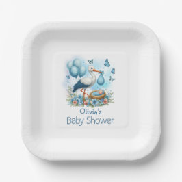 Blue Stork Baby Boy Baby shower Papieren Bordje