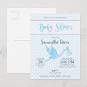 Blue Stork Baby Boy Baby shower Uitnodiging Briefkaart (Voorkant / Achterkant)