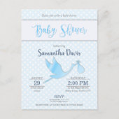 Blue Stork Baby Boy Baby shower Uitnodiging Briefkaart (Voorkant)