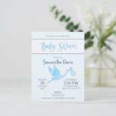 Blue Stork Baby Boy Baby shower Uitnodiging Briefkaart (Staand voorkant)