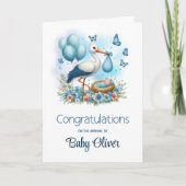 Blue Stork Baby Boy Gefeliciteerd Kaart (Voorkant)