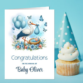 Blue Stork Baby Boy Gefeliciteerd Kaart