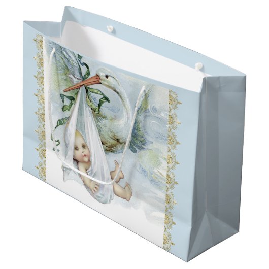 Blue Stork Baby Boy Groot Cadeauzakje (Voorkant Gekanteld)