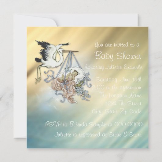  Blue Stork Baby Boy Shower Kaart (Achterkant)