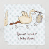 Blue Stork Baby Boy Shower Kaart (Voorkant / Achterkant)
