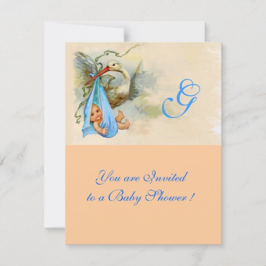 BLUE STORK BABY BOY SHOWER MONOGRAM Pink Shimmer Kaart (Voorkant)