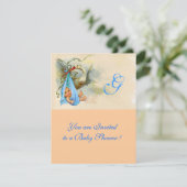 BLUE STORK BABY BOY SHOWER MONOGRAM Pink Shimmer Kaart (Staand voorkant)