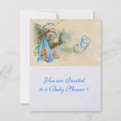 BLUE STORK BABY BOY SHOWER MONOGRAM White Shimmer Kaart (Voorkant)