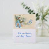 BLUE STORK BABY BOY SHOWER MONOGRAM White Shimmer Kaart (Staand voorkant)