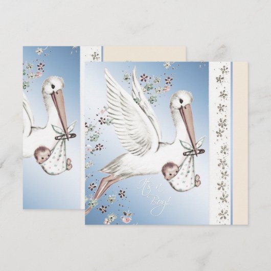  Blue Stork Baby Boy Shower Uitnodigingen (Voorkant / Achterkant)