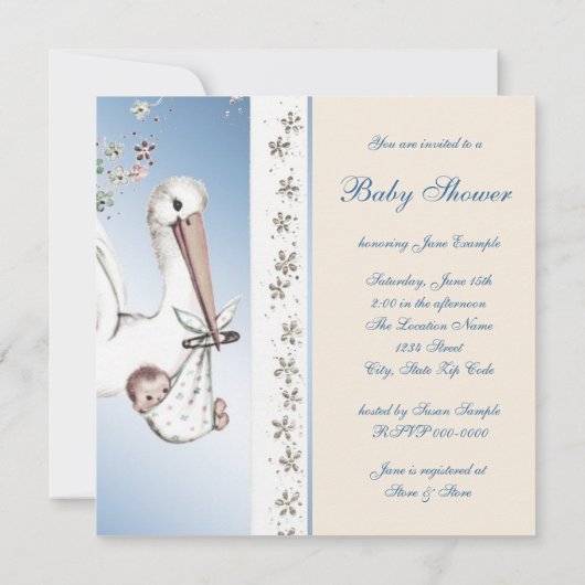  Blue Stork Baby Boy Shower Uitnodigingen (Achterkant)
