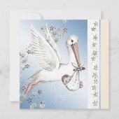  Blue Stork Baby Boy Shower Uitnodigingen (Voorkant)