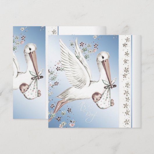  Blue Stork Baby Boy Shower Uitnodigingen (Voorkant / Achterkant)