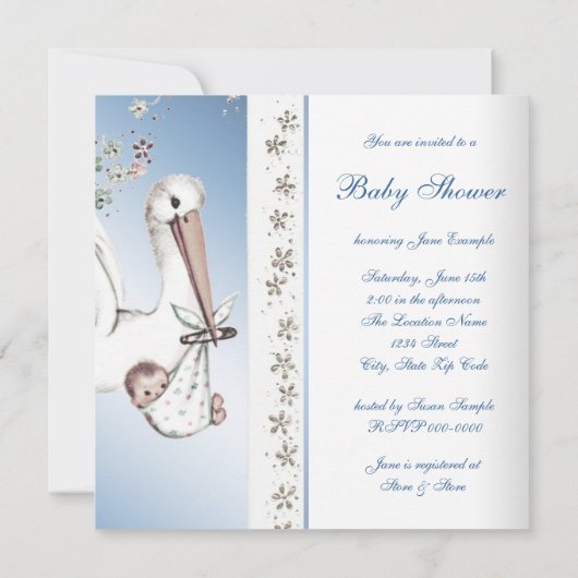  Blue Stork Baby Boy Shower Uitnodigingen (Achterkant)