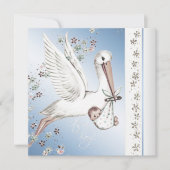  Blue Stork Baby Boy Shower Uitnodigingen (Voorkant)