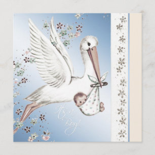  Blue Stork Baby Boy Shower-uitvindingen Kaart