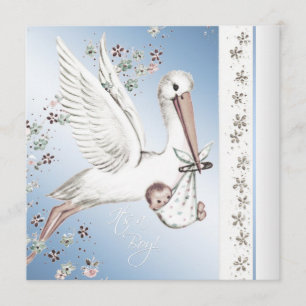  Blue Stork Baby Boy Shower-uitvindingen Kaart