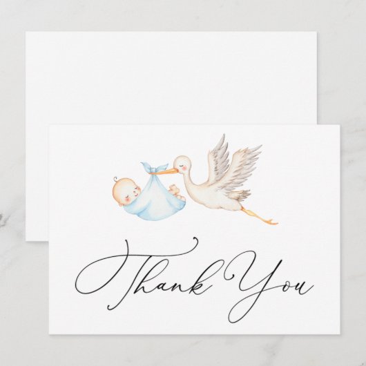 Blue Stork Baby shower Bedankt (Voorkant / Achterkant)