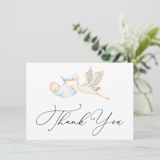 Blue Stork Baby shower Bedankt (Staand voorkant)