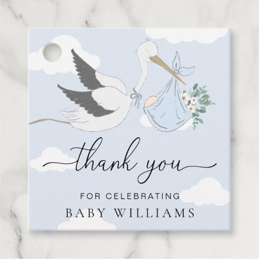 Blue Stork Baby shower Bedankt Bedankjes Labels (Voorkant)