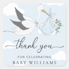 Blue Stork Baby shower Bedankt Vierkante Sticker