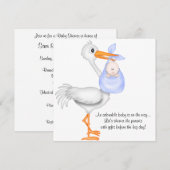 Blue Stork Baby shower Boy Uitnodiging Aankondigin (Voorkant / Achterkant)