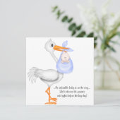 Blue Stork Baby shower Boy Uitnodiging Aankondigin (Staand voorkant)