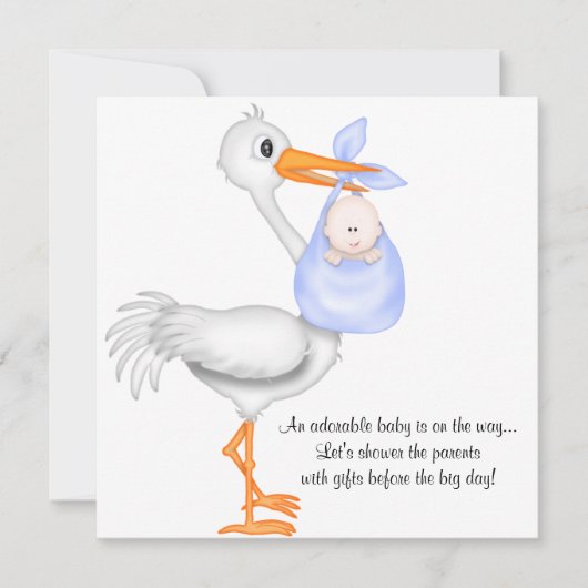 Blue Stork Baby shower Boy Uitnodiging Aankondigin (Voorkant)