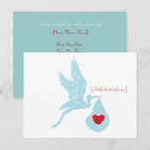 Blue Stork Baby shower Invitation Briefkaart (Voorkant / Achterkant)