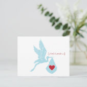 Blue Stork Baby shower Invitation Briefkaart (Staand voorkant)