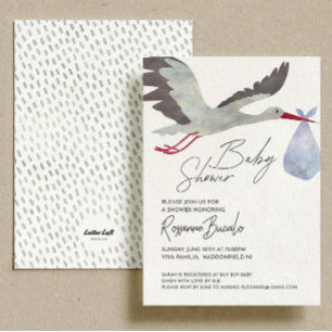 Blue Stork Baby shower Invitation Kaart