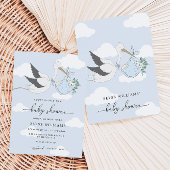 Blue Stork Baby shower Invitation Kaart