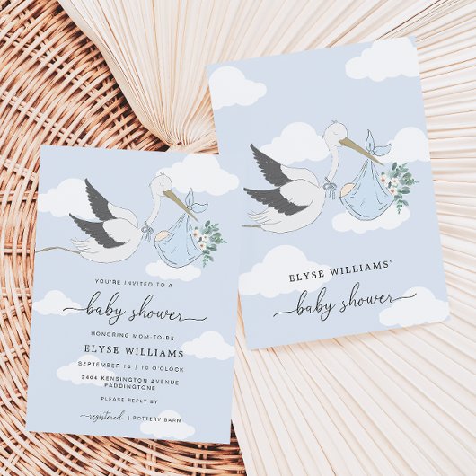 Blue Stork Baby shower Invitation Kaart