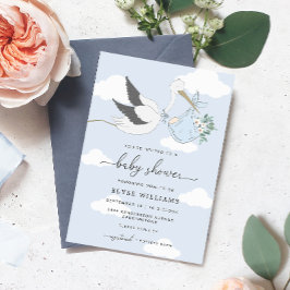 Blue Stork Baby shower Invitation Kaart