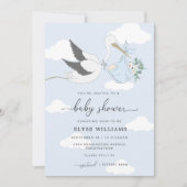 Blue Stork Baby shower Invitation Kaart (Voorkant)