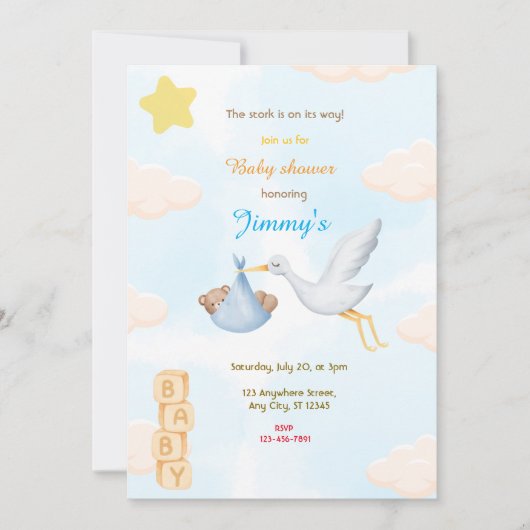 Blue Stork-Baby shower Kaart (Voorkant)