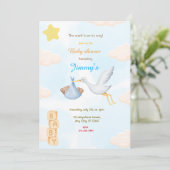 Blue Stork-Baby shower Kaart (Staand voorkant)