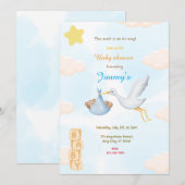 Blue Stork-Baby shower Kaart (Voorkant / Achterkant)
