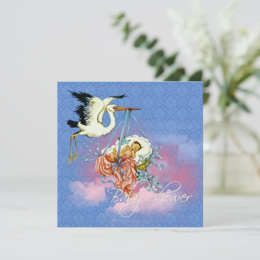 Blue Stork Baby shower Kaart (Staand voorkant)