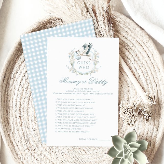 Blue Stork Baby shower mama of papa spel (Creator heeft geüpload)