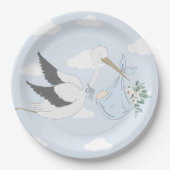 Blue Stork-Baby shower Papieren Bordje (Voorkant)